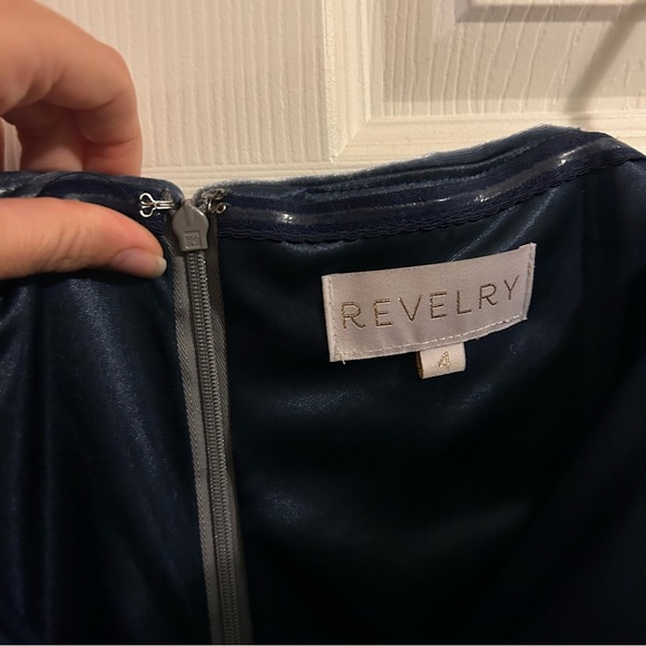 Revelry Bridesmaid Dress - Bardot Velvet Dress - Indie Blue - Picture 4 of 8